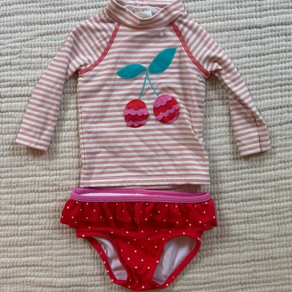 Baby Boden Pink and Red Rashguard Swim Set